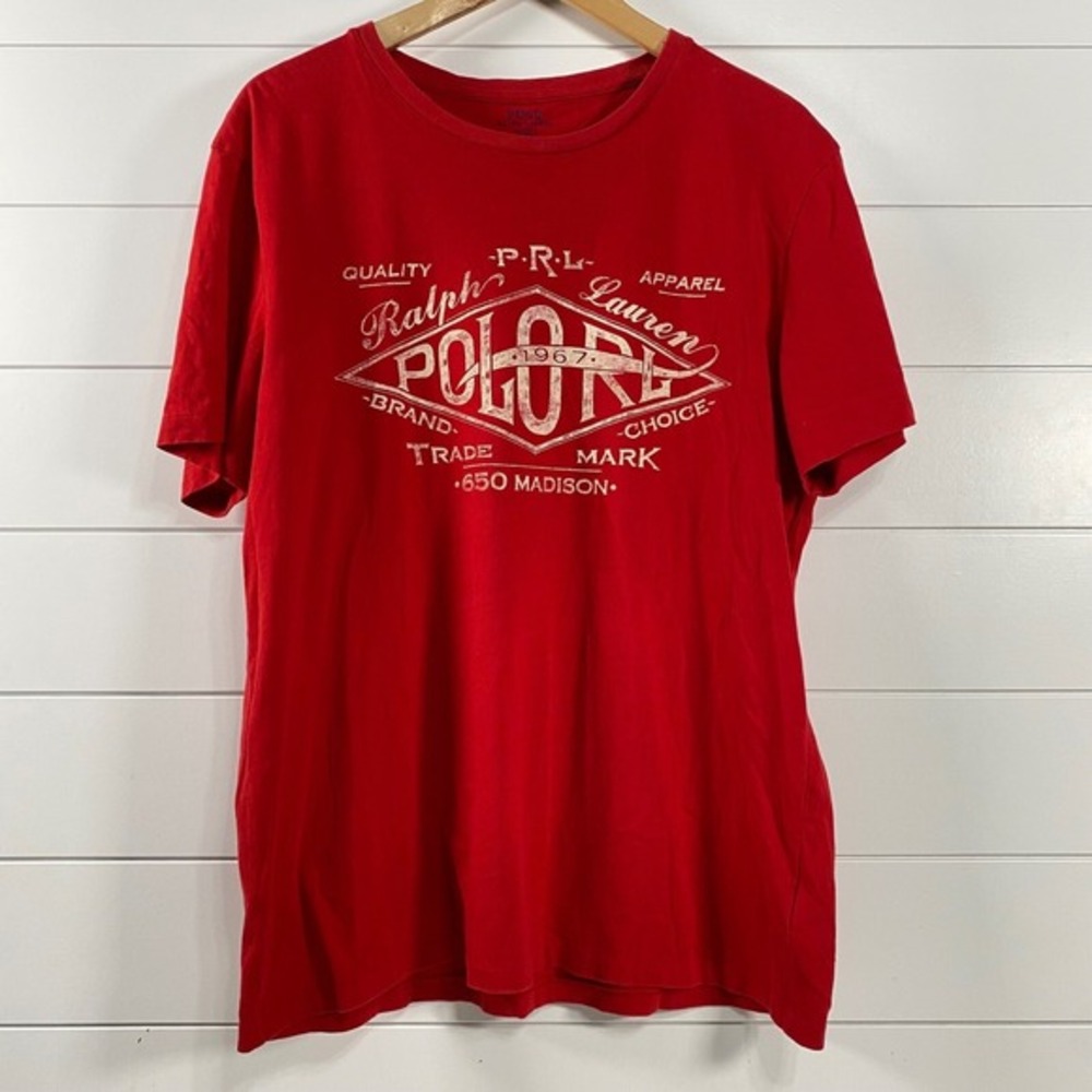 Polo Ralph Lauren Mens‎ 1967 Trademark Crewneck Single Stitch Tshirt L Red FLAW